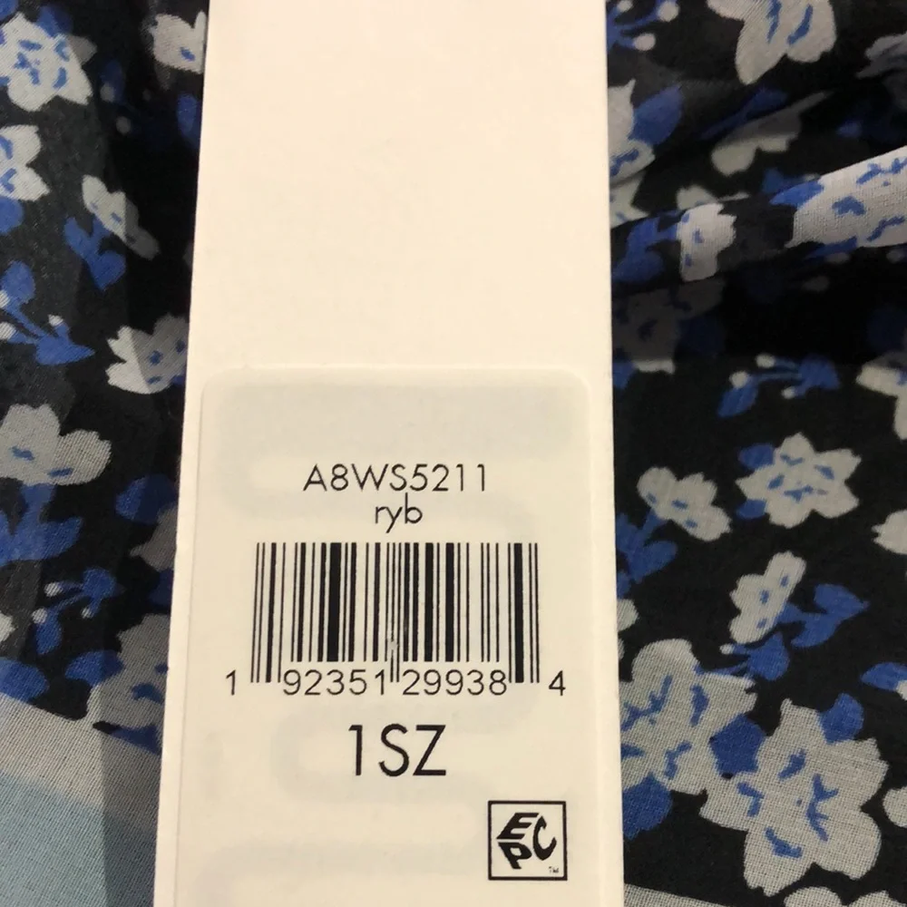NEW Calvin Klein Silky Chiffon Floral Stripe Scarf, Black Blue